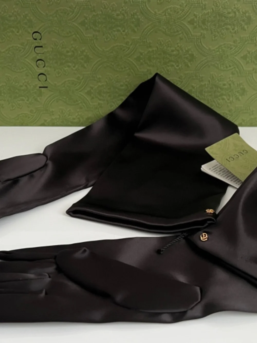 Gucci Black Gloves Long Opera Double GG Size Small Polyamide Acetate Elastane